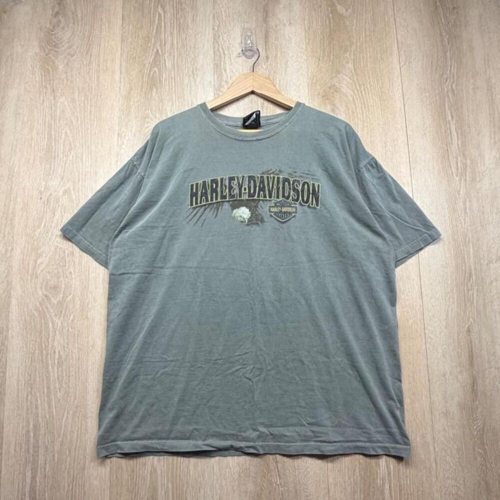 Harley-davidson Men's Green and Khaki T-shirt